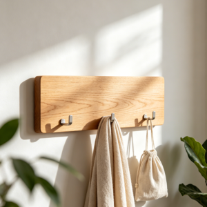 Solid Pine Wood Wall Shelf with Three Hooks