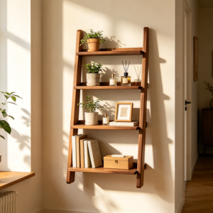 Wall‑Mount Ladder Shelf with Three Tiers