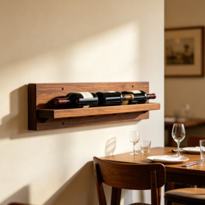 Horizontal Oak Wall Rack for Three Wine Bottles