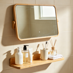 Compact Vanity Shelf with Fixed Angled Mirror