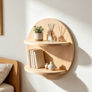Set of Two Round Birch Wall Shelves