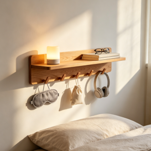 Bedside Wall Shelf with Foldable Storage Hooks