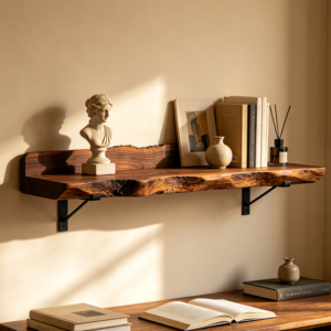 Live‑Edge Walnut Display Shelf with Brackets